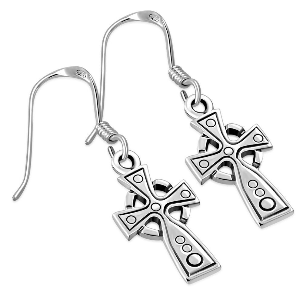 Tiny Celtic Cross Sterling Silver Hook Earrings